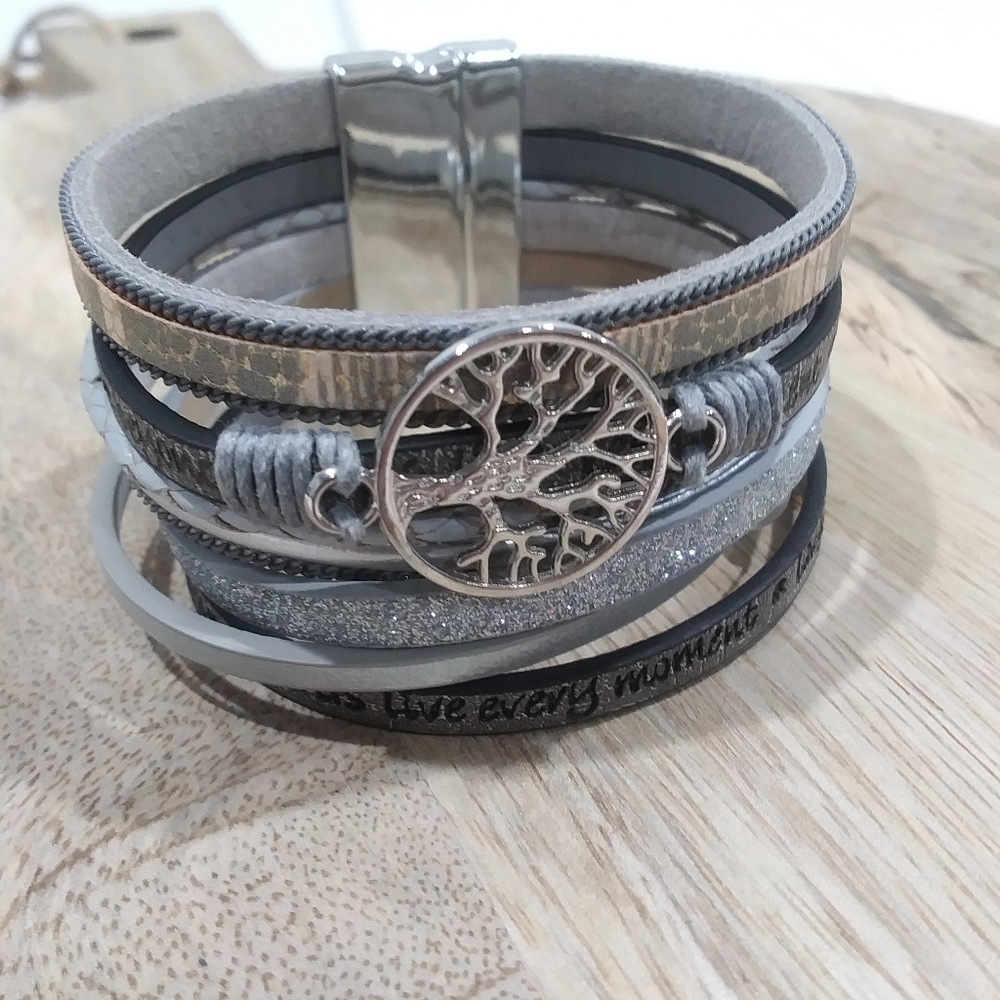 Tree of Life Faux Leather Magnetic Bracelet 3/$15